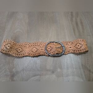 Leatherock USA Laser-Cut Scalloped Leather Belt - Tan Boho Western - Size 32